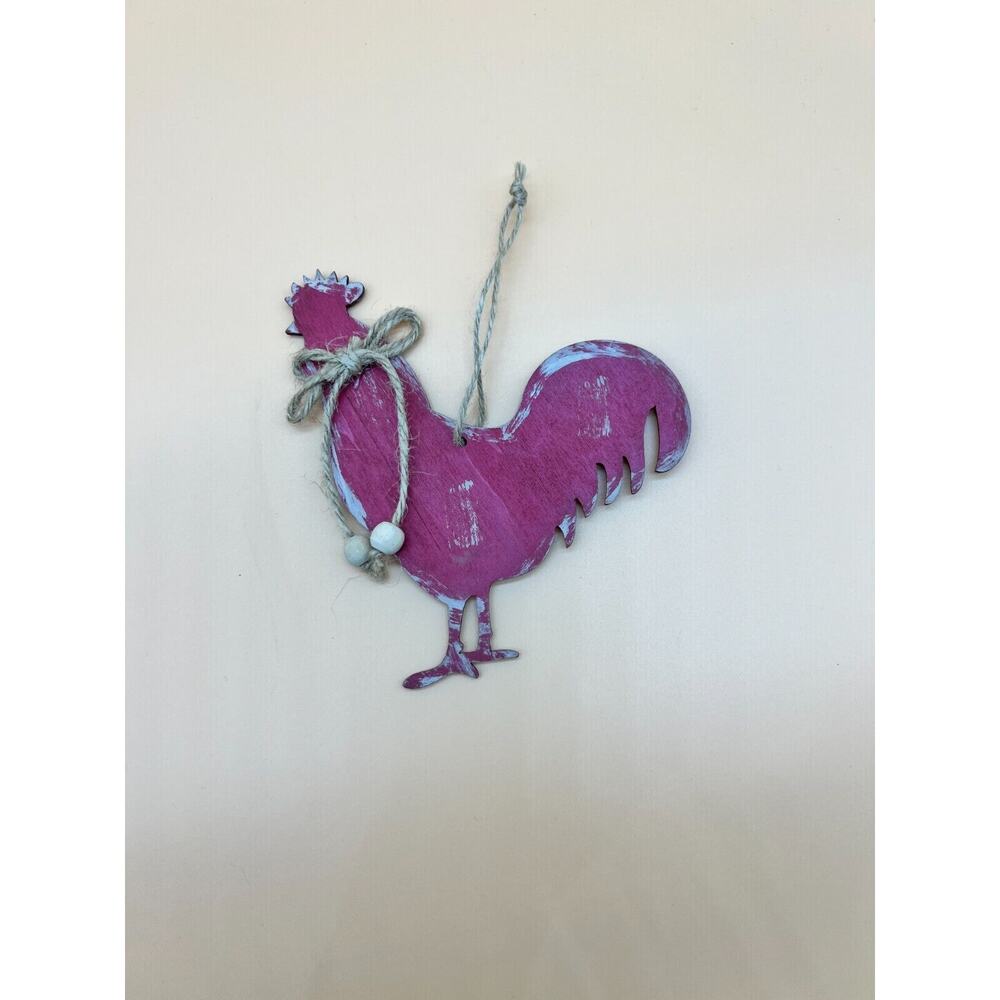 Rustic Hand Painted Wooden Rooster Silhouette Ornament Vintage Country